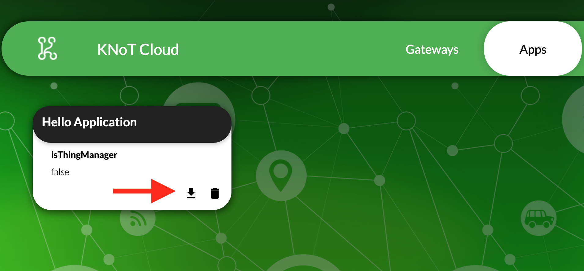 KNoT Cloud UI download app credentials