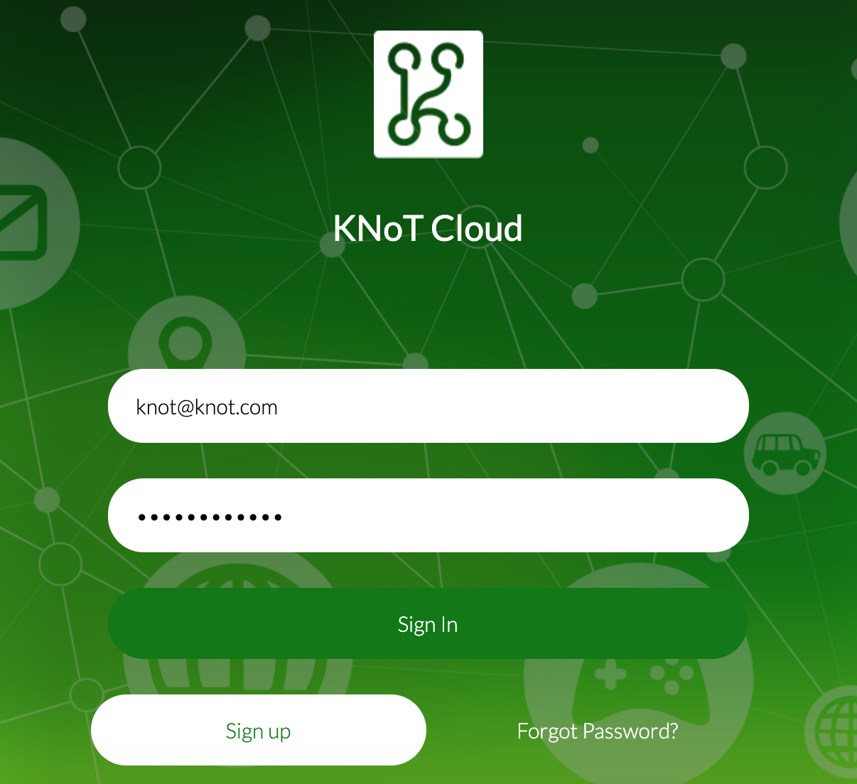 KNoT Cloud UI login page
